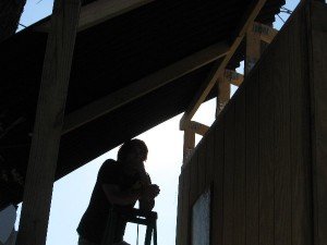 Ryan thinking out the chicken coop roof.